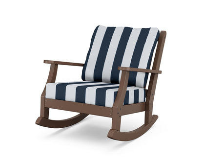 Country Living Wovendale Deep Seating Rocking Chair in Mahogany / Cabana Stripe Marine Indigo