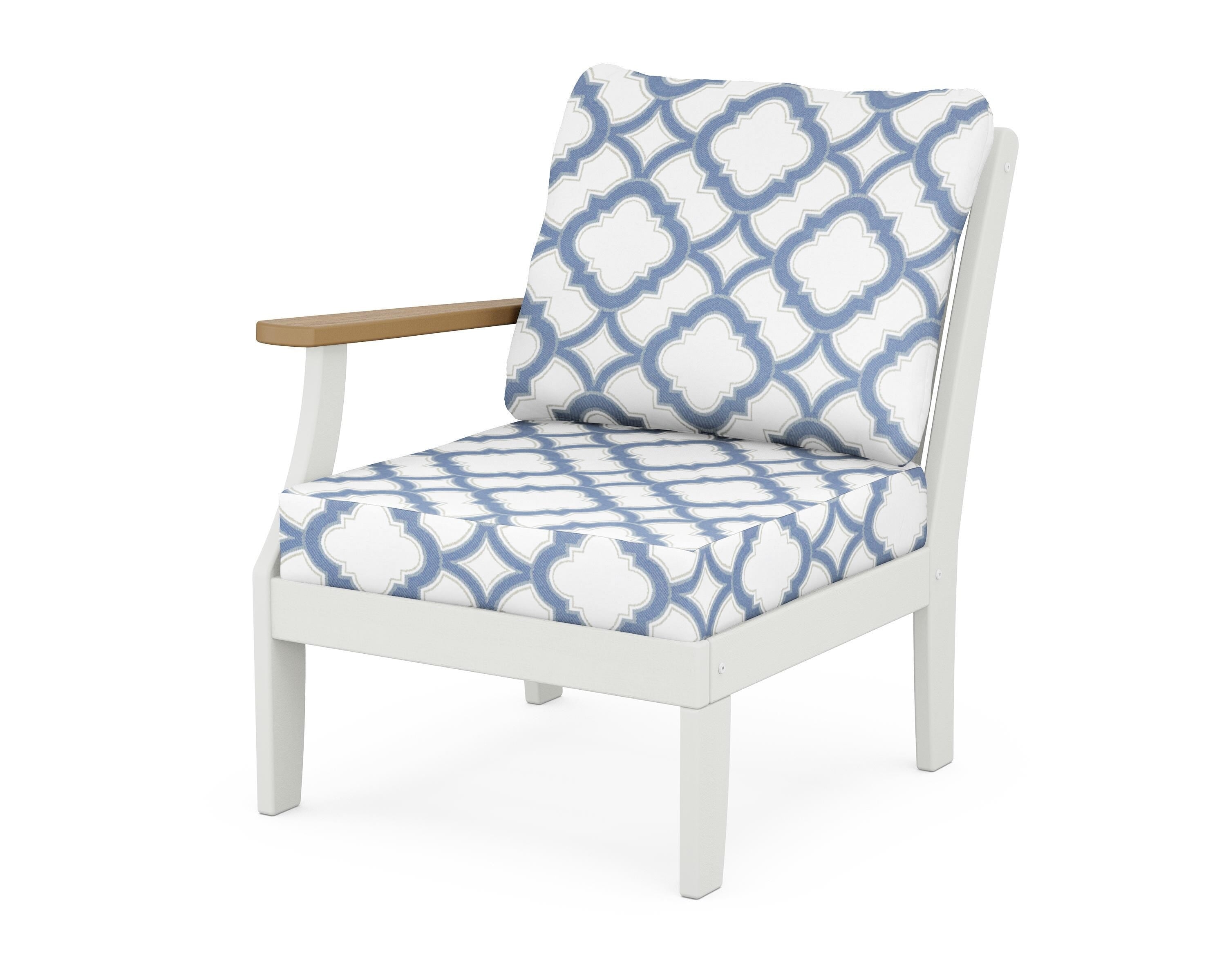 POLYWOOD® Braxton Modular Left Arm Chair in White / Natural / Trellis Sky Blue
