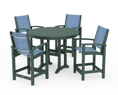 POLYWOOD® Coastal 5-Piece Counter Set in Green / Poolside Sling