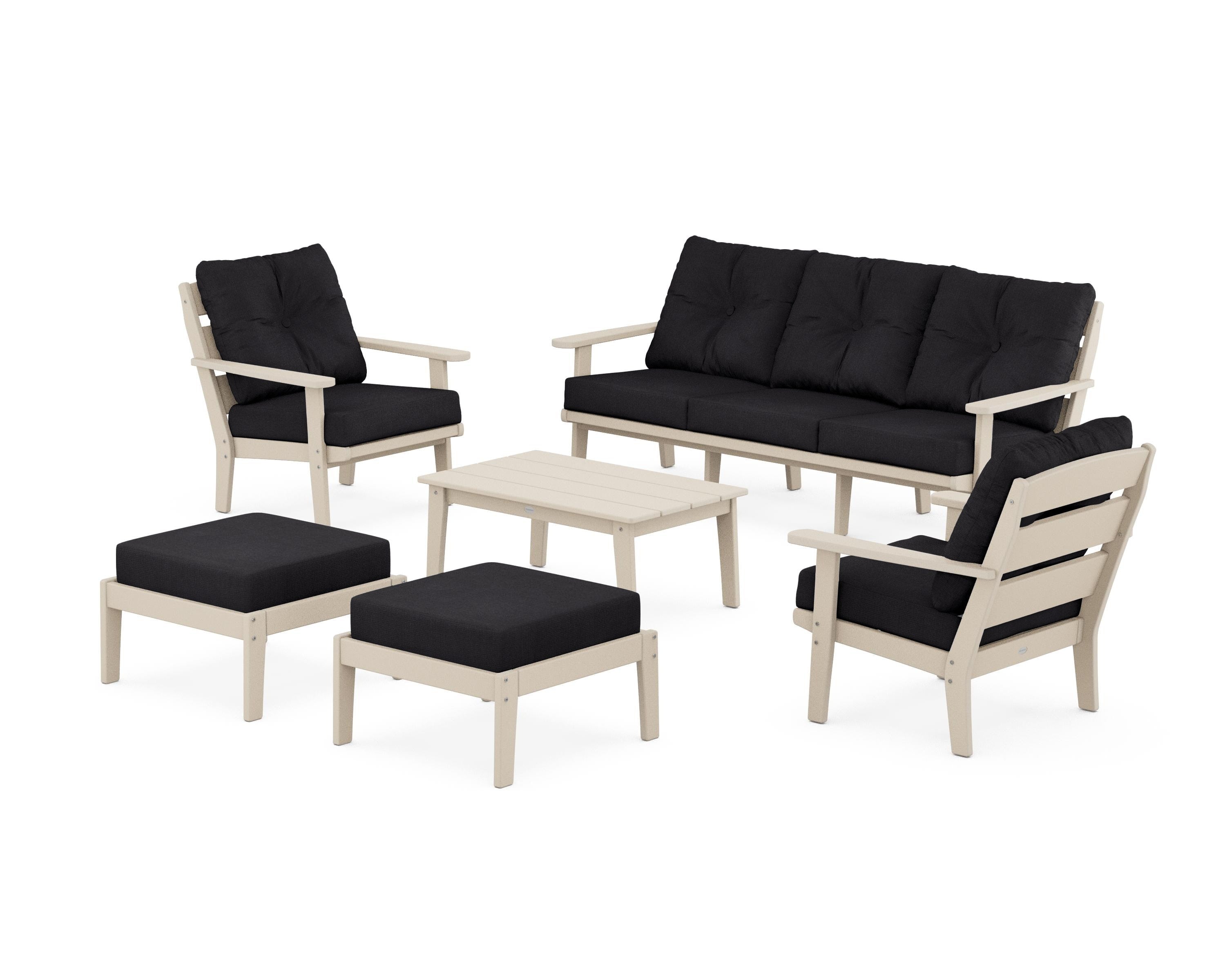 POLYWOOD® Lakeside 6-Piece Lounge Sofa Set in Sand / Midnight Linen