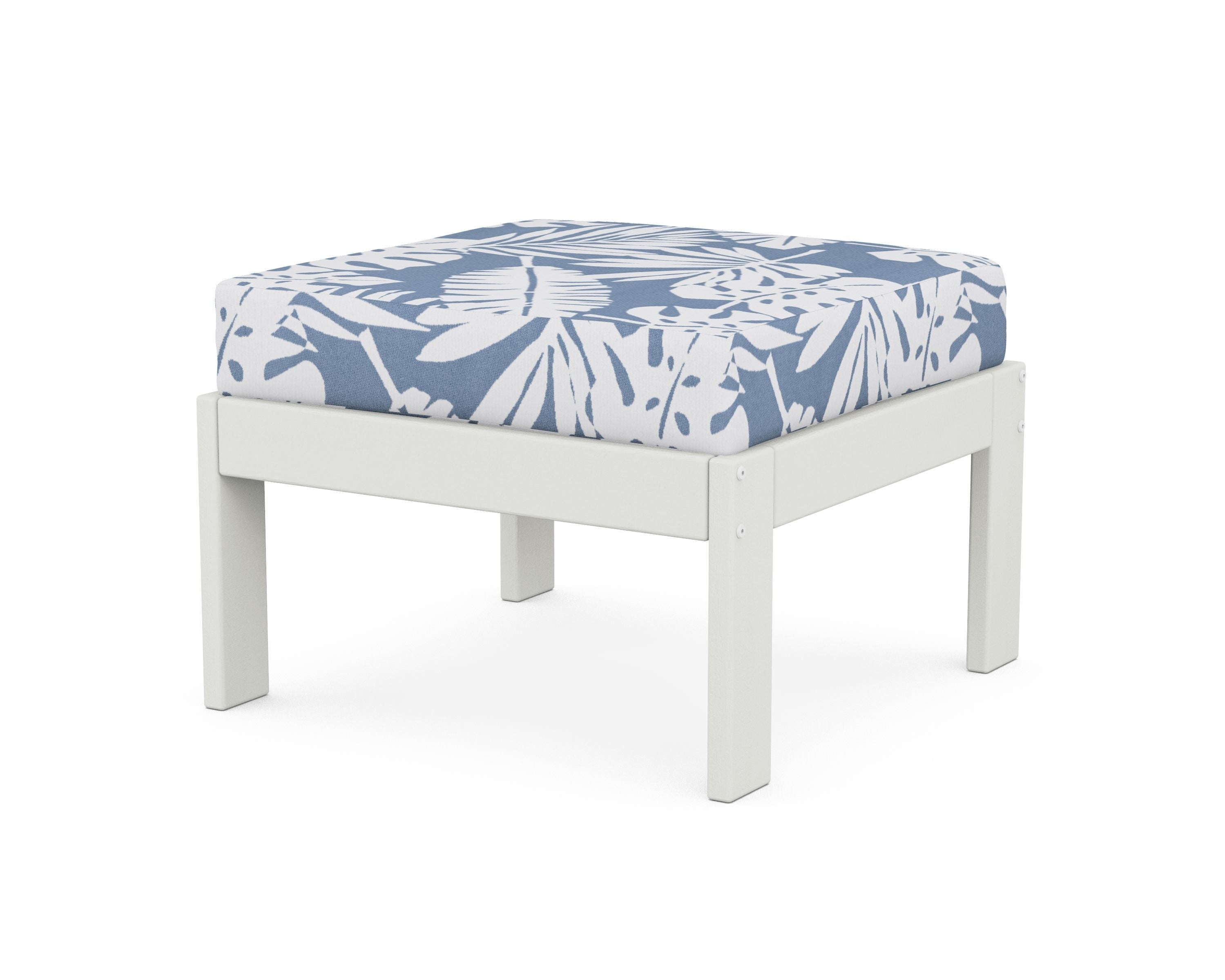 POLYWOOD® Vineyard Modular Ottoman in Vintage White / Leaf Sky Blue