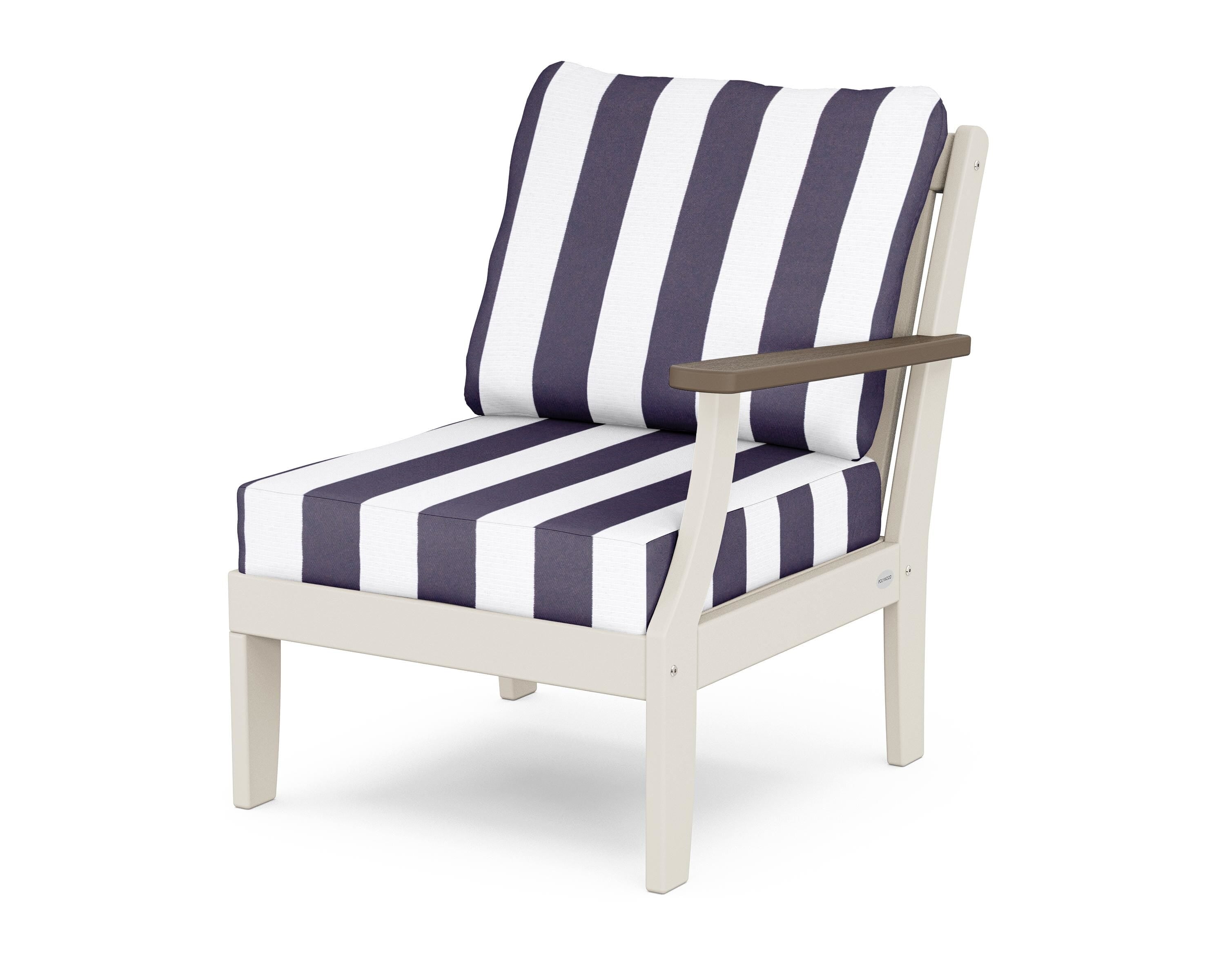 POLYWOOD® Braxton Modular Right Arm Chair in Sand / Kona / Cabana Stripe Navy