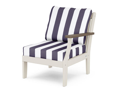 POLYWOOD® Braxton Modular Right Arm Chair in Sand / Kona / Cabana Stripe Navy