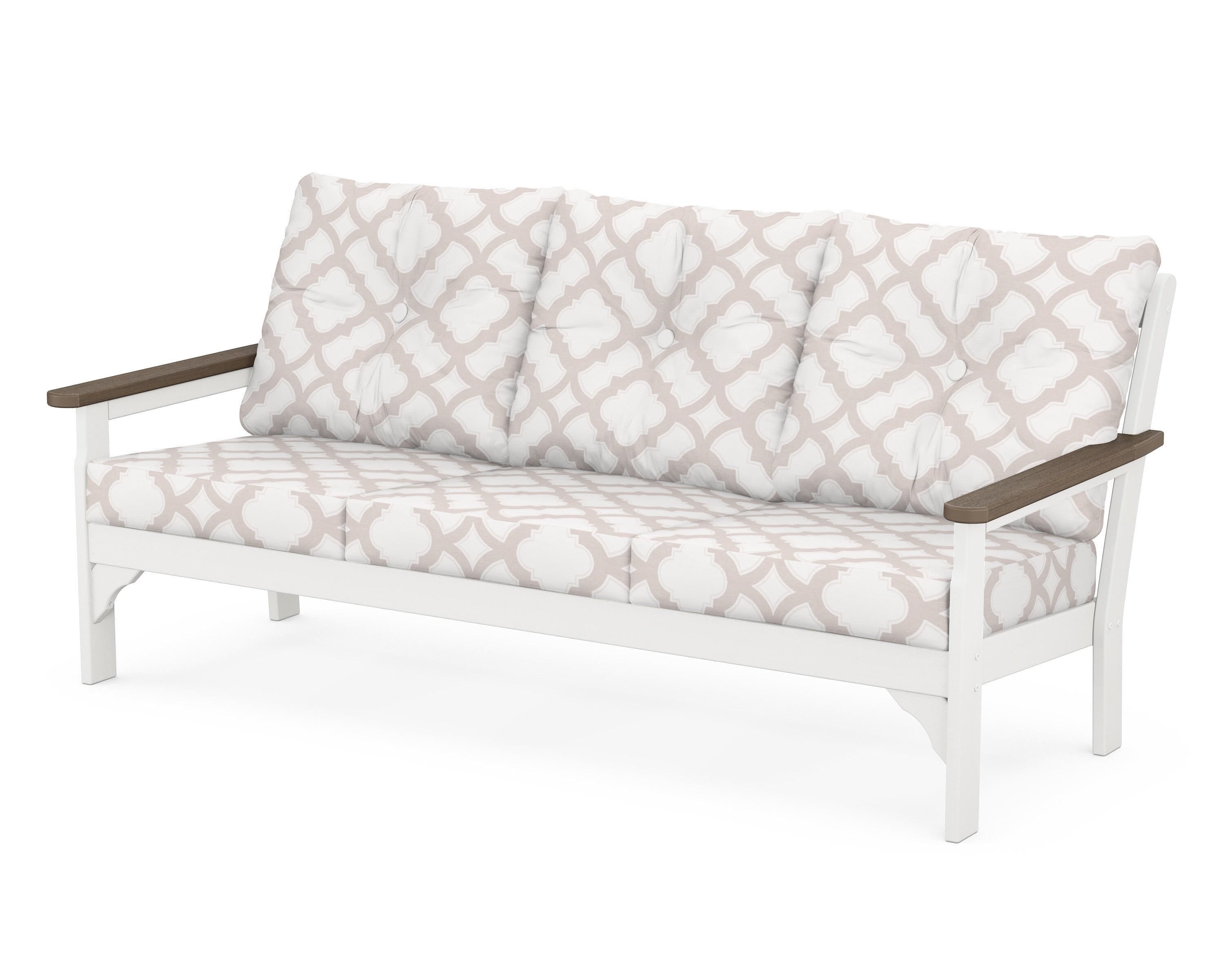 POLYWOOD® Vineyard Deep Seating Sofa in White / Kona / Trellis Dune Burlap