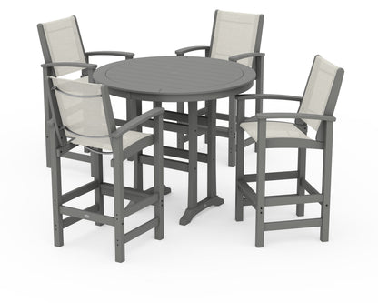 POLYWOOD® Coastal 5-Piece Nautical Trestle Bar Set in Slate Grey / Parchment Sling