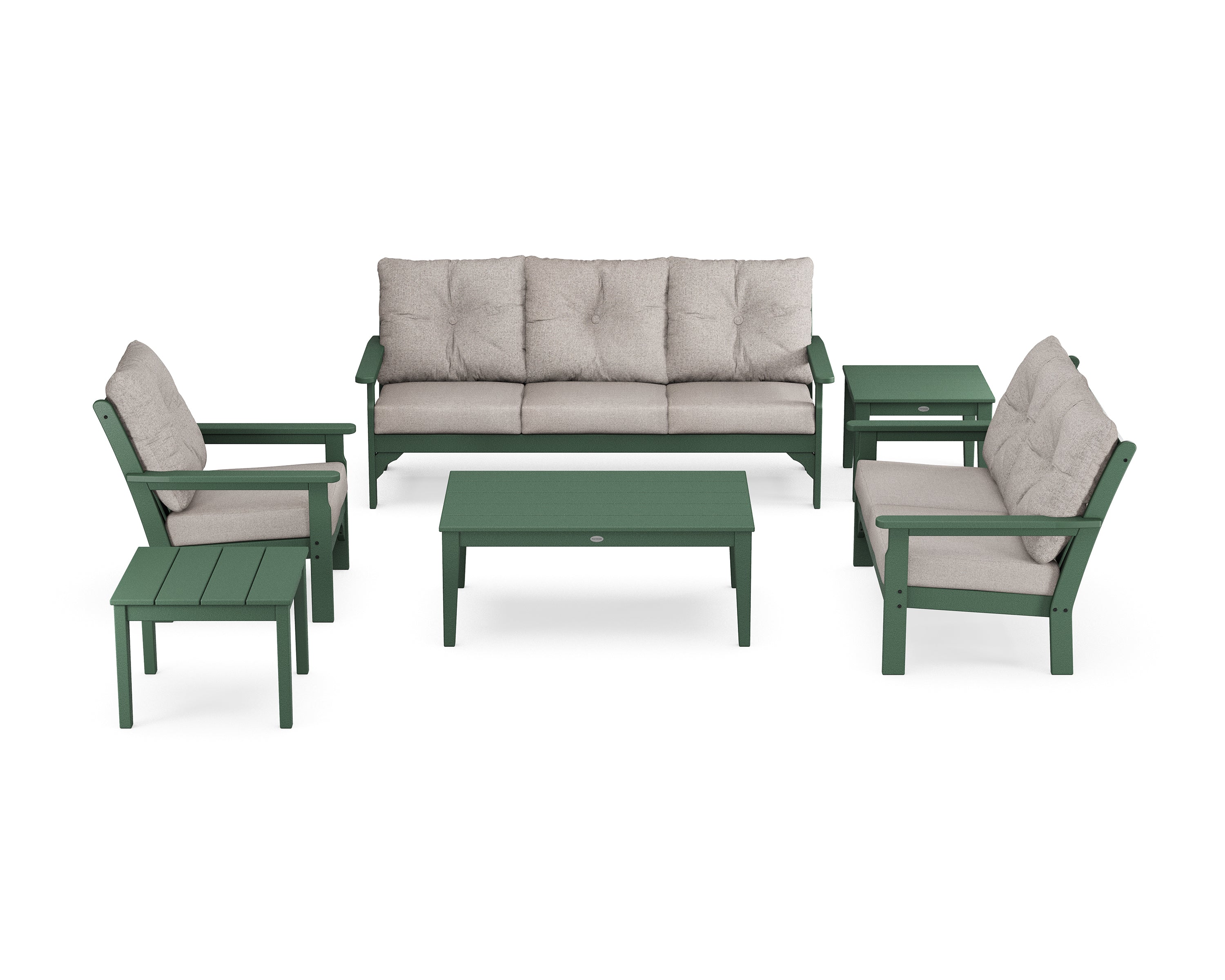 POLYWOOD® Vineyard 6-Piece Deep Seating Set in Green / Weathered Tweed