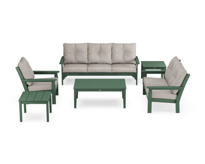 POLYWOOD® Vineyard 6-Piece Deep Seating Set in Green / Weathered Tweed