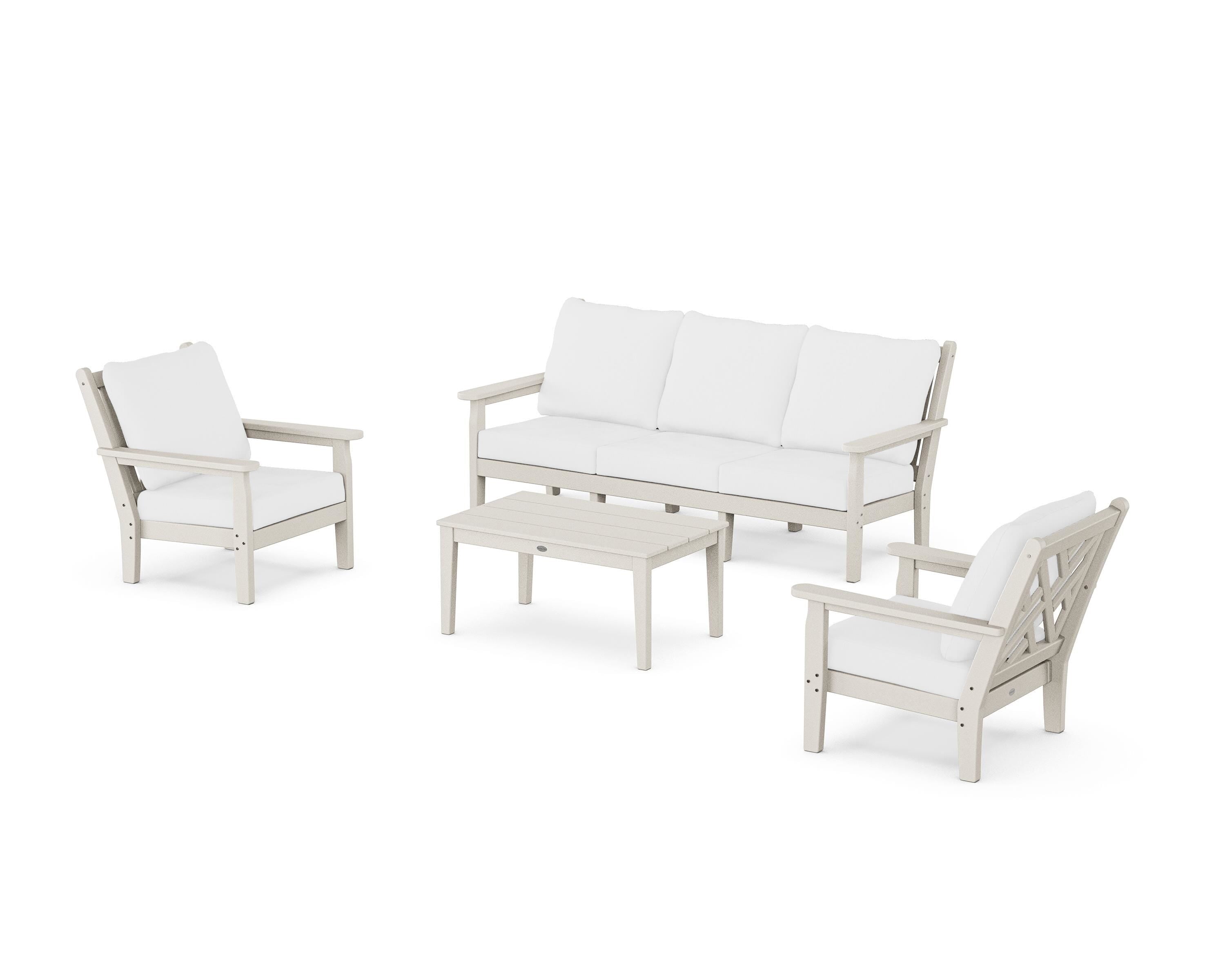 POLYWOOD® Chippendale 4-Piece Deep Seating Set with Sofa in Sand / Natural