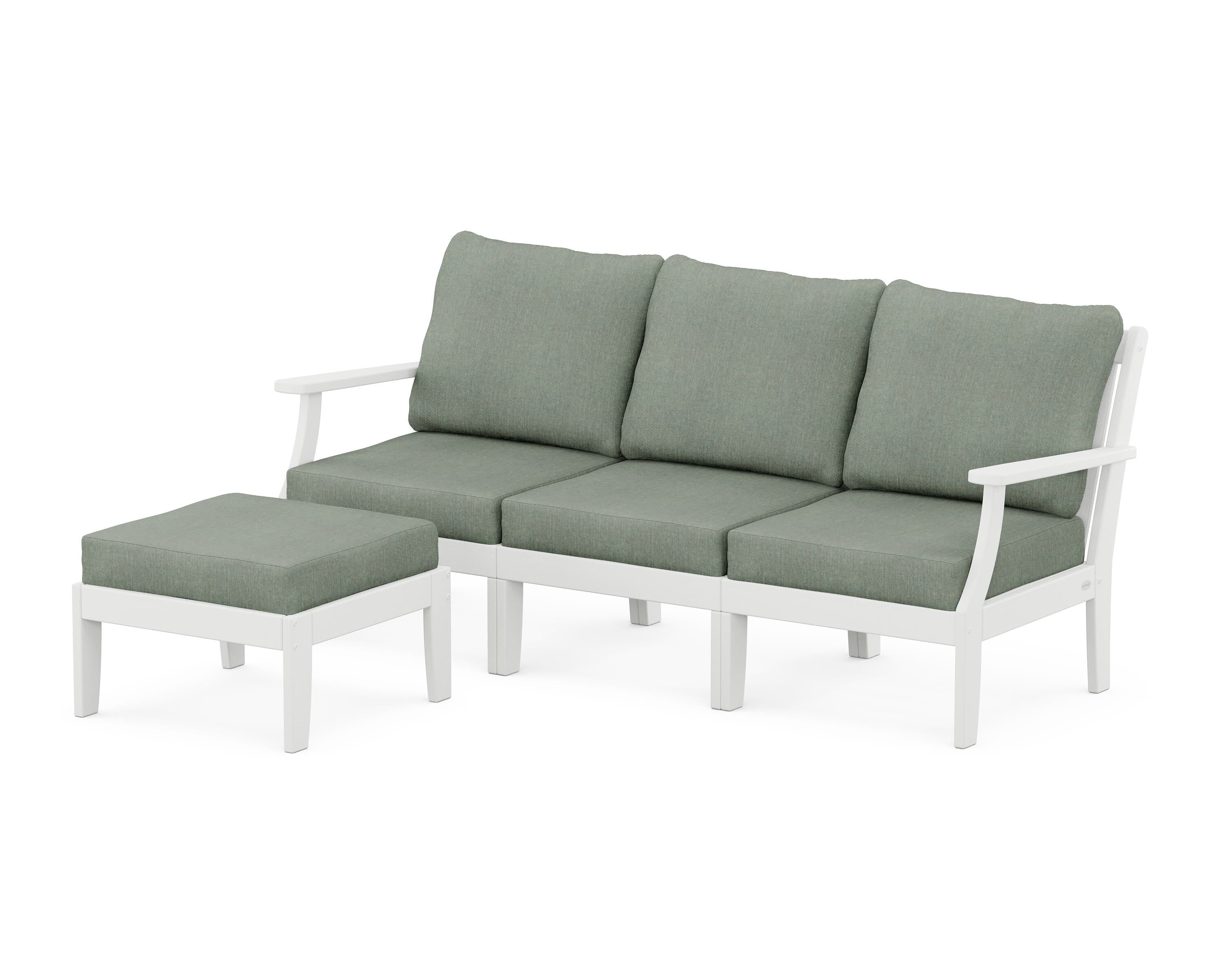 POLYWOOD® Braxton Modular 4-Piece Deep Seating Set with Ottoman in White / Cast Sage