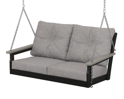 POLYWOOD® Vineyard Deep Seating Swing in Black / Driftwood / Grey Mist