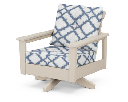 POLYWOOD® Prescott Deep Seating Swivel Chair in Sand / Trellis Sky Blue