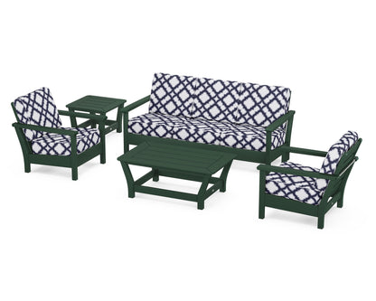 POLYWOOD® Harbour 5-Piece Deep Seating Set in Green / Trellis Navy