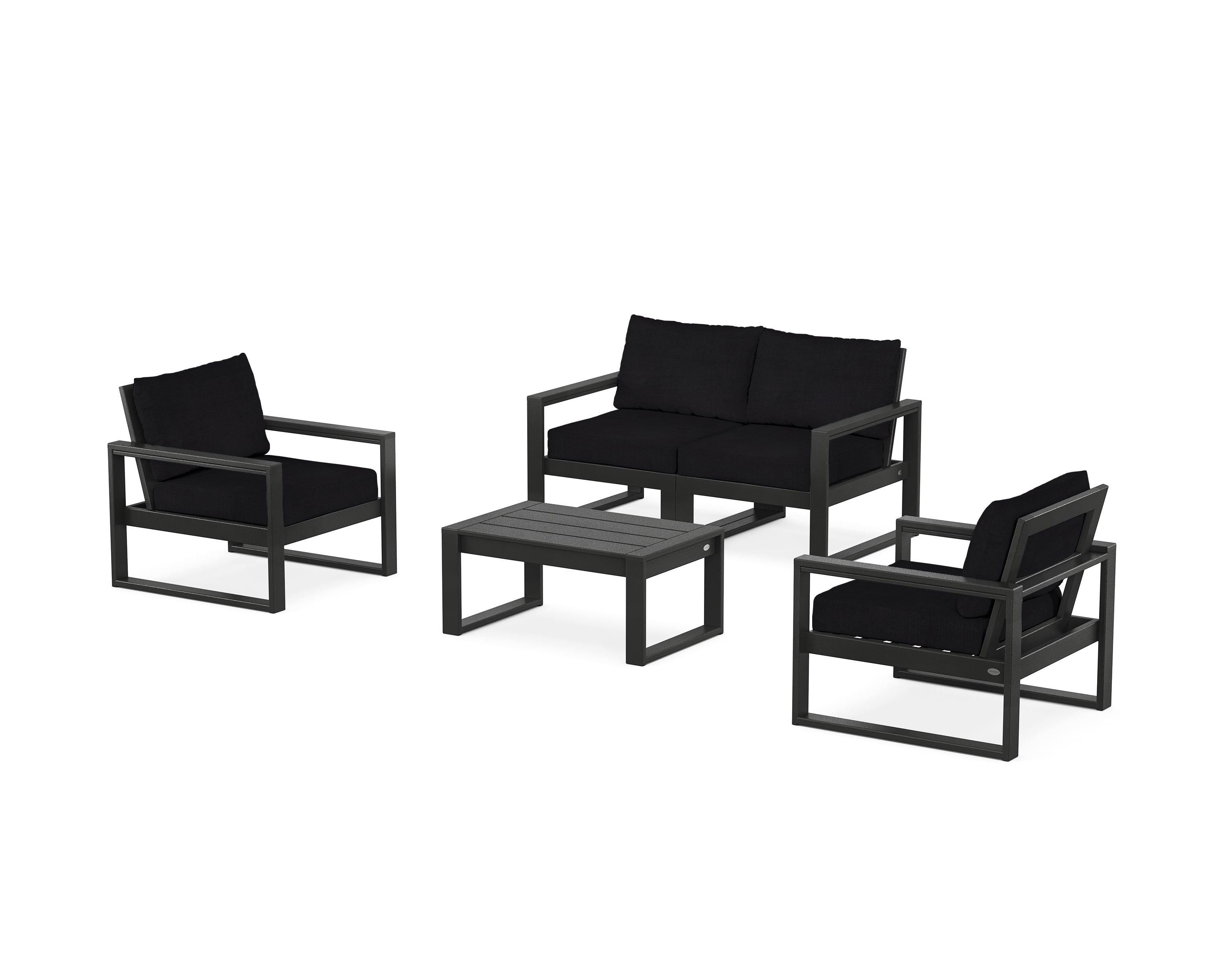 POLYWOOD® EDGE Sectional 4-Piece Deep Seating Set with Loveseat in Black / Midnight Linen