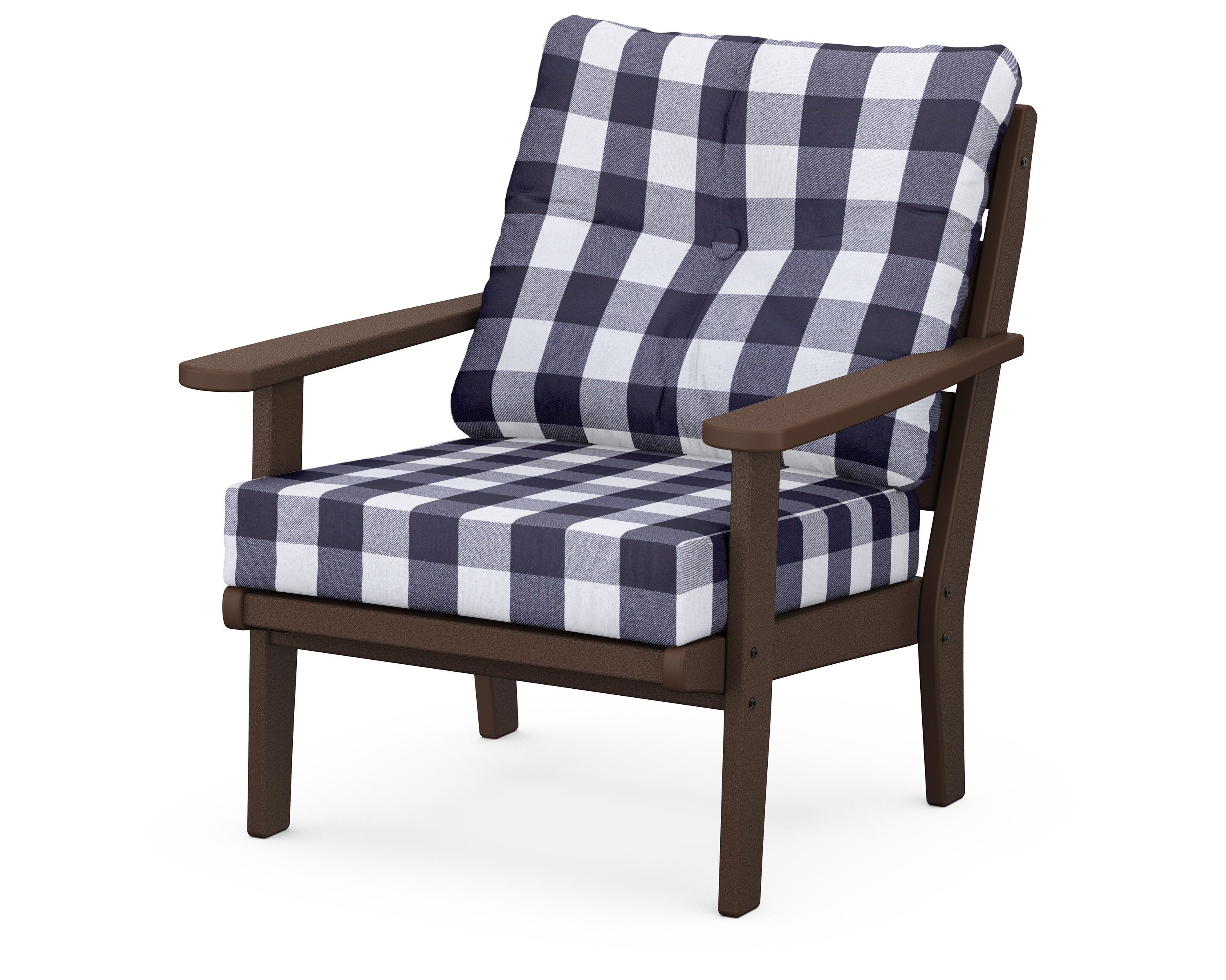 POLYWOOD® Lakeside Deep Seating Chair in Mahogany / Buffalo Plaid Navy
