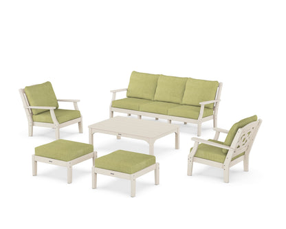 Martha Stewart by POLYWOOD® Chinoiserie 6-Piece Lounge Sofa Set in Sand / Chartreuse Boucle