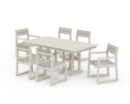 POLYWOOD® EDGE Sling 7-Piece Farmhouse Dining Set in Sand / Birch Sling