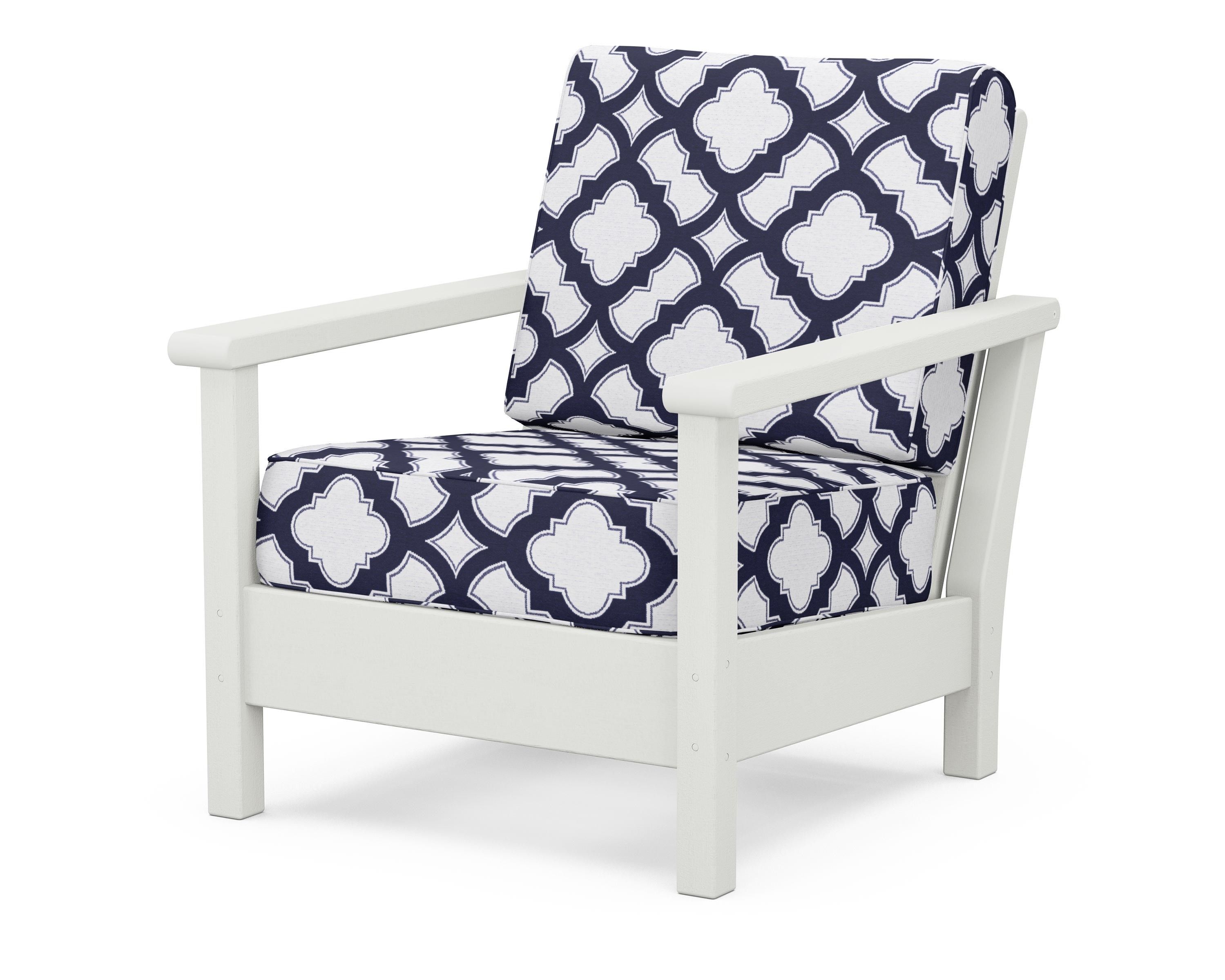 POLYWOOD® Harbour Deep Seating Chair in Vintage White / Trellis Navy