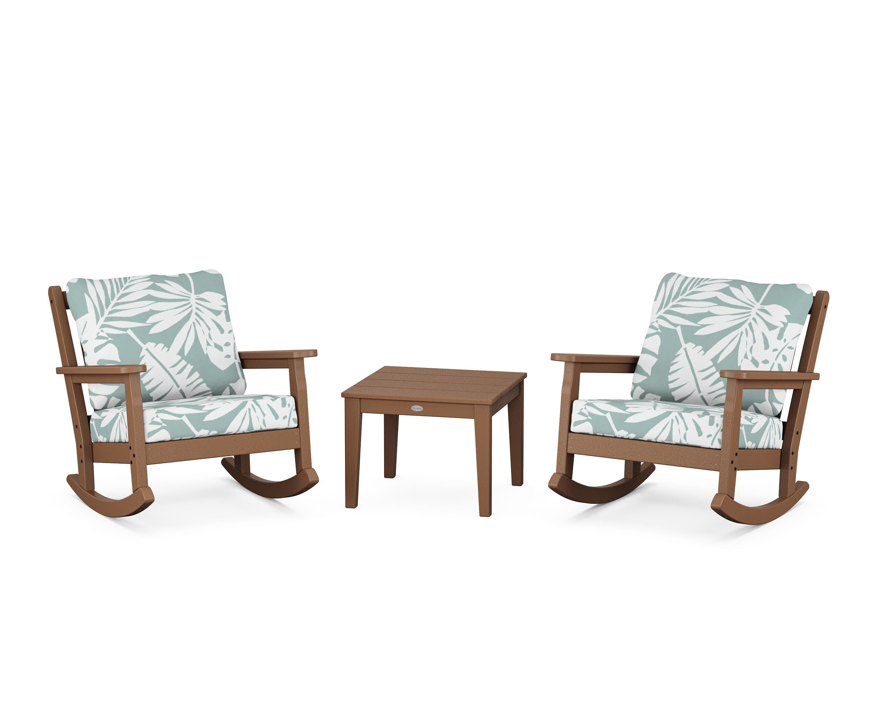 POLYWOOD® Chippendale 3-Piece Deep Seating Rocker Set in Teak / Leaf Glacier Spa
