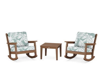 POLYWOOD® Chippendale 3-Piece Deep Seating Rocker Set in Teak / Leaf Glacier Spa