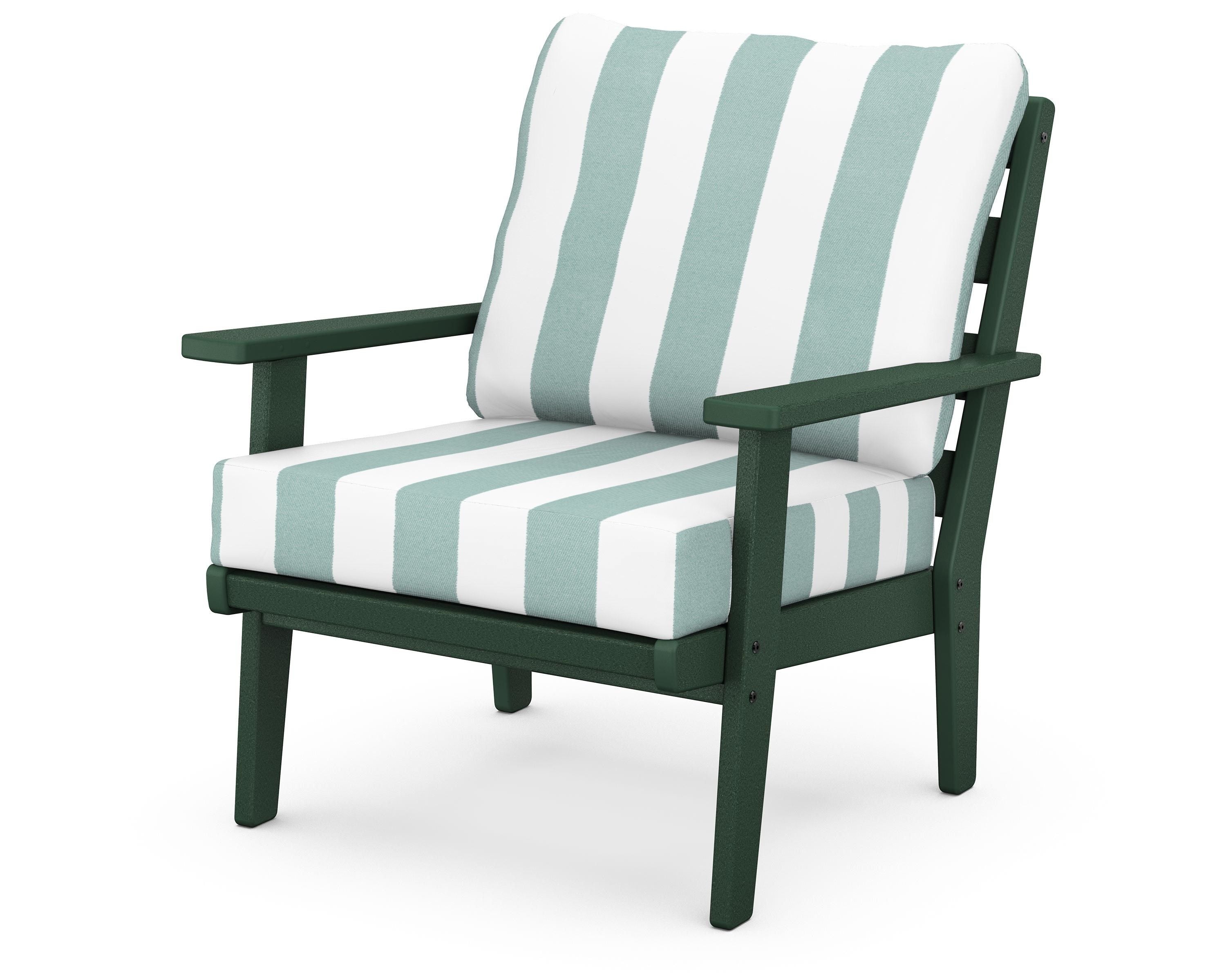 POLYWOOD® Grant Park Deep Seating Chair in Green / Cabana Stripe Glacier Spa