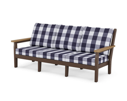 POLYWOOD® Chippendale Deep Seating Sofa in Mahogany / Natural / Buffalo Plaid Navy