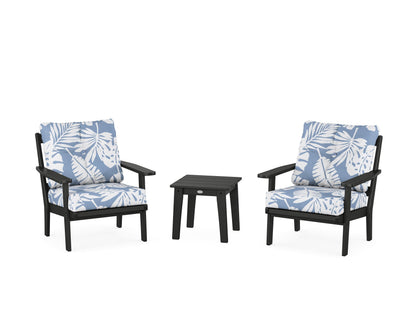POLYWOOD® Oxford 3-Piece Deep Seating Set in Black / Leaf Sky Blue