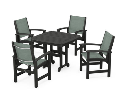 POLYWOOD® Coastal 5-Piece Dining Set in Black / Dupioni Sea Mist Sling