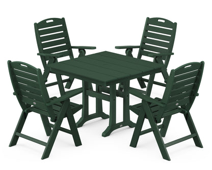POLYWOOD® Nautical Folding Highback Chair 5-Piece Farmhouse Trestle Dining Set in Green