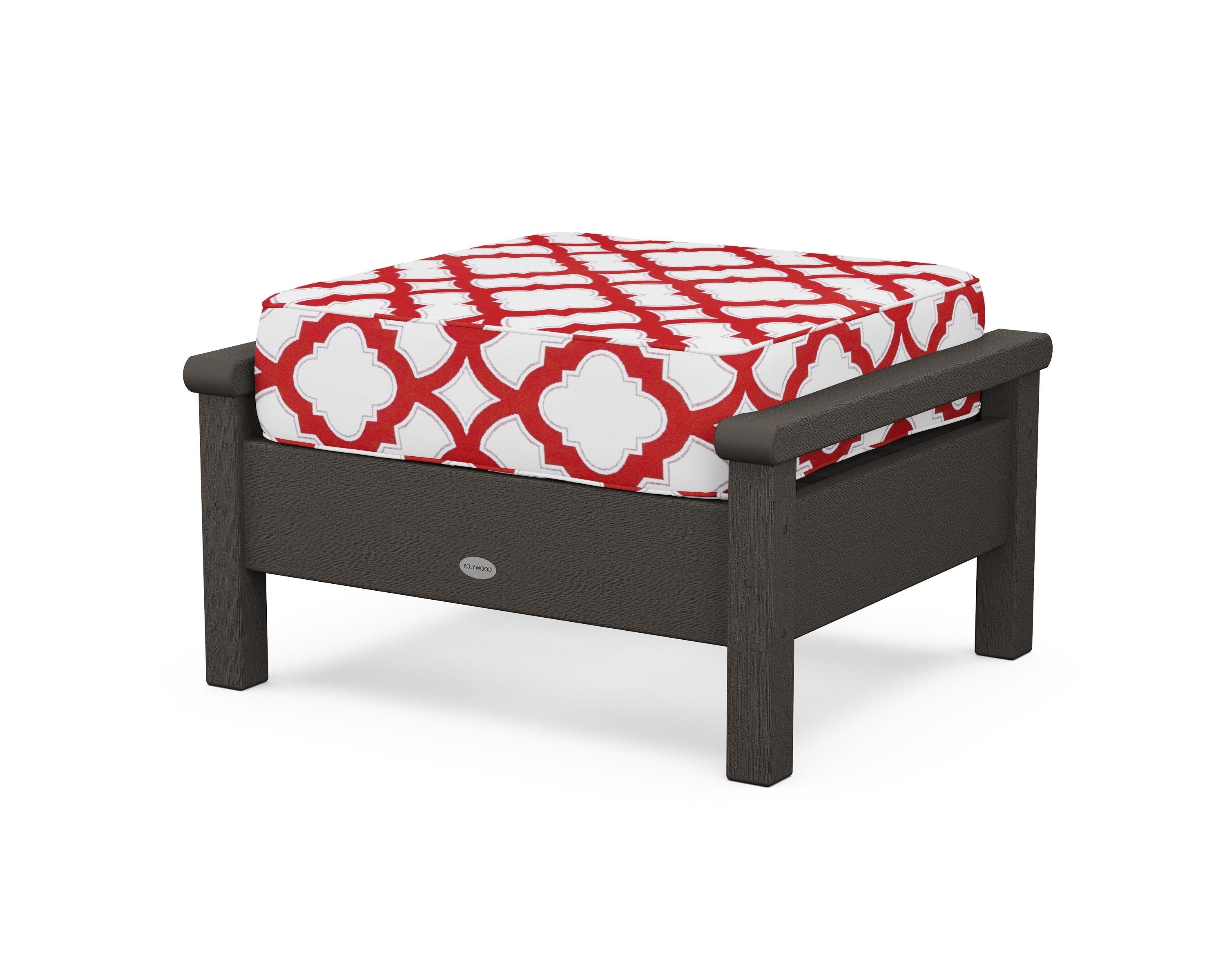 POLYWOOD® Harbour Deep Seating Ottoman in Vintage Coffee / Trellis Crimson