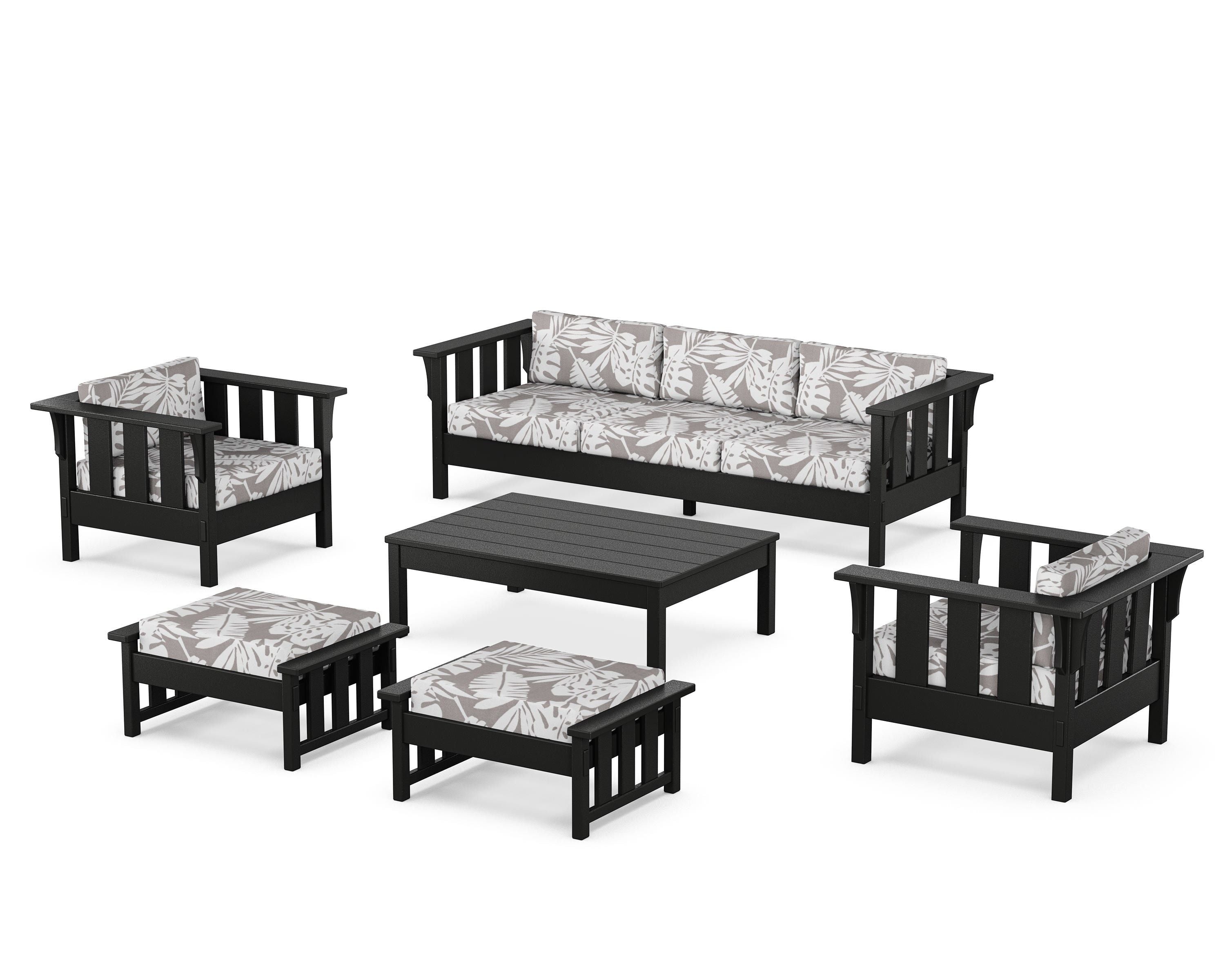 Martha Stewart by POLYWOOD® Acadia 6-Piece Lounge Sofa Set in Black / Leaf Grey Mist