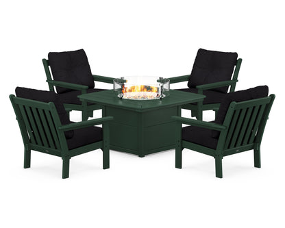 POLYWOOD® Vineyard 5-Piece Conversation Set with Fire Pit Table in Green / Midnight Linen