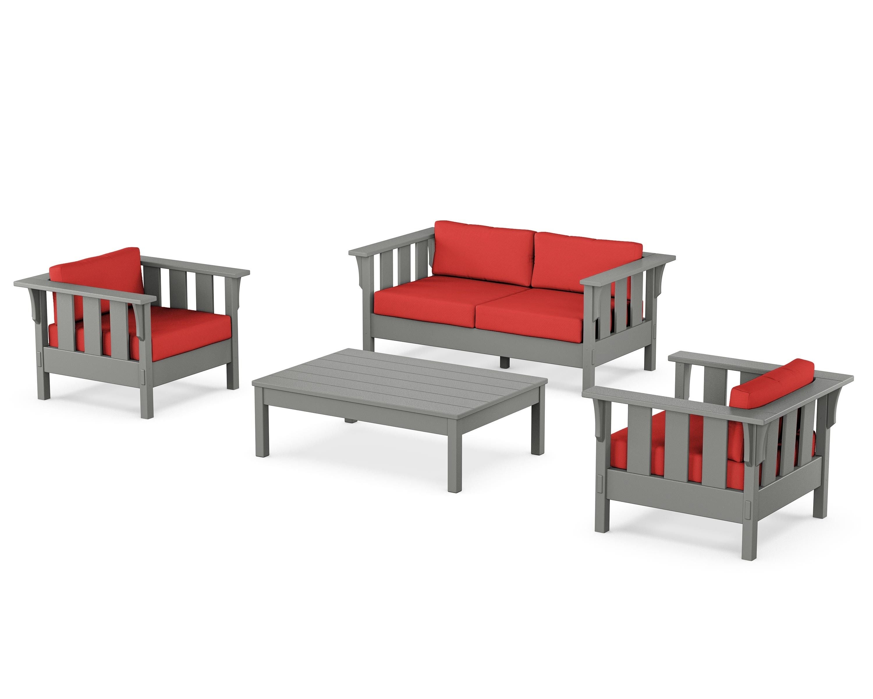 Martha Stewart by POLYWOOD® Acadia 4-Piece Deep Seating Set with Loveseat in Slate Grey / Crimson Linen