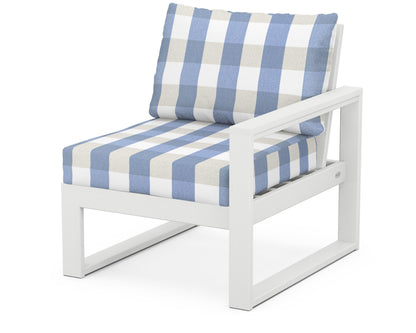 POLYWOOD® EDGE Modular Right Arm Chair in White / Buffalo Plaid Sky Blue