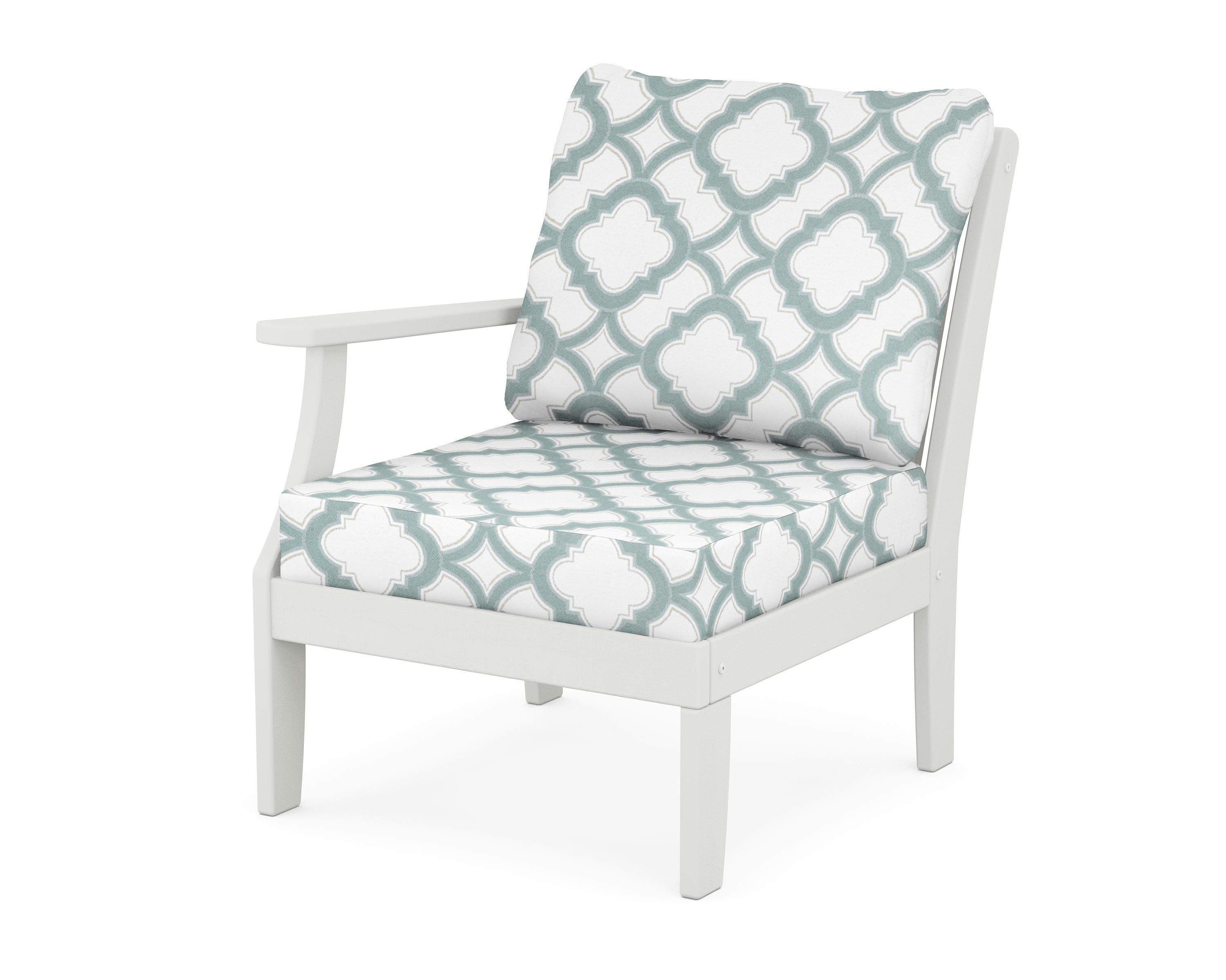 POLYWOOD® Braxton Modular Left Arm Chair in Vintage White / Trellis Glacier Spa