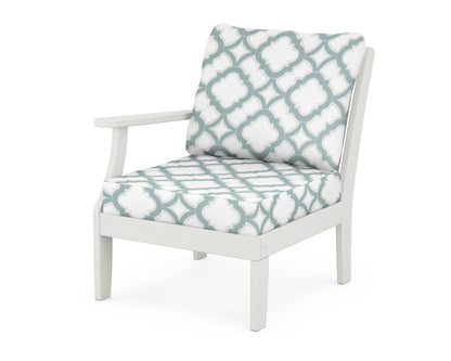 POLYWOOD® Braxton Modular Left Arm Chair in Vintage White / Trellis Glacier Spa