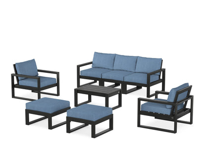 POLYWOOD® EDGE Sectional 8-Piece Lounge Sofa Set in Black / Sky Blue