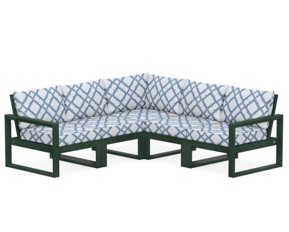 POLYWOOD® EDGE 5-Piece Modular Deep Seating Set in Green / Trellis Sky Blue