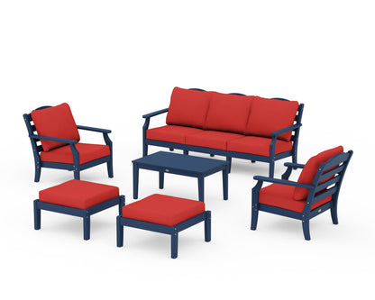 Draper James™ by  POLYWOOD® Savannah 6-Piece Lounge Sofa Set in Navy / Crimson Linen