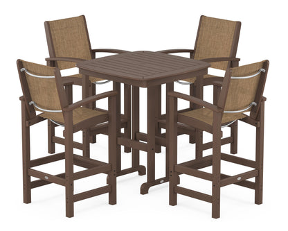 POLYWOOD® Coastal 5-Piece Bar Set in Mahogany / Burlap Sling