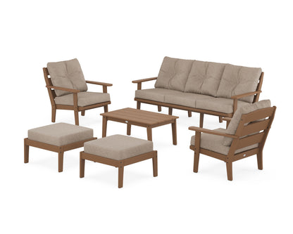 POLYWOOD® Lakeside 6-Piece Lounge Sofa Set in Teak / Spiced Burlap