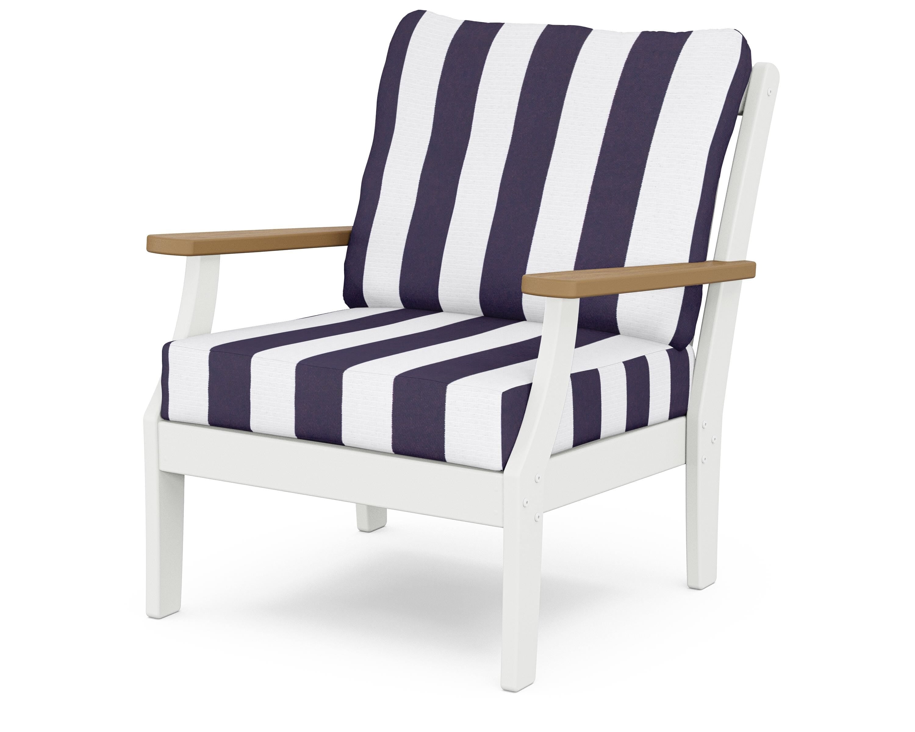 POLYWOOD® Braxton Deep Seating Chair in White / Natural / Cabana Stripe Navy
