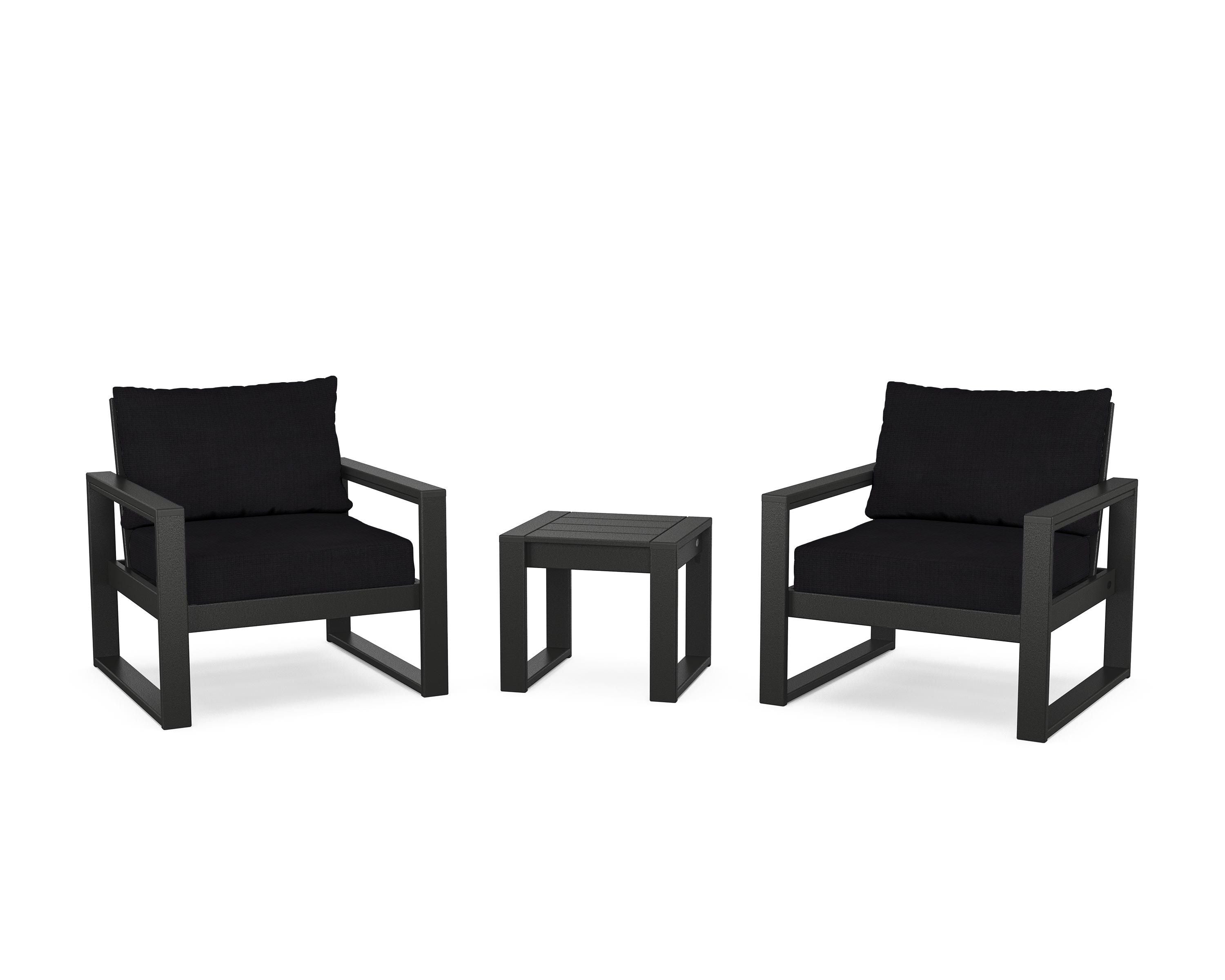 POLYWOOD® EDGE Sectional 3-Piece Deep Seating Set in Black / Midnight Linen