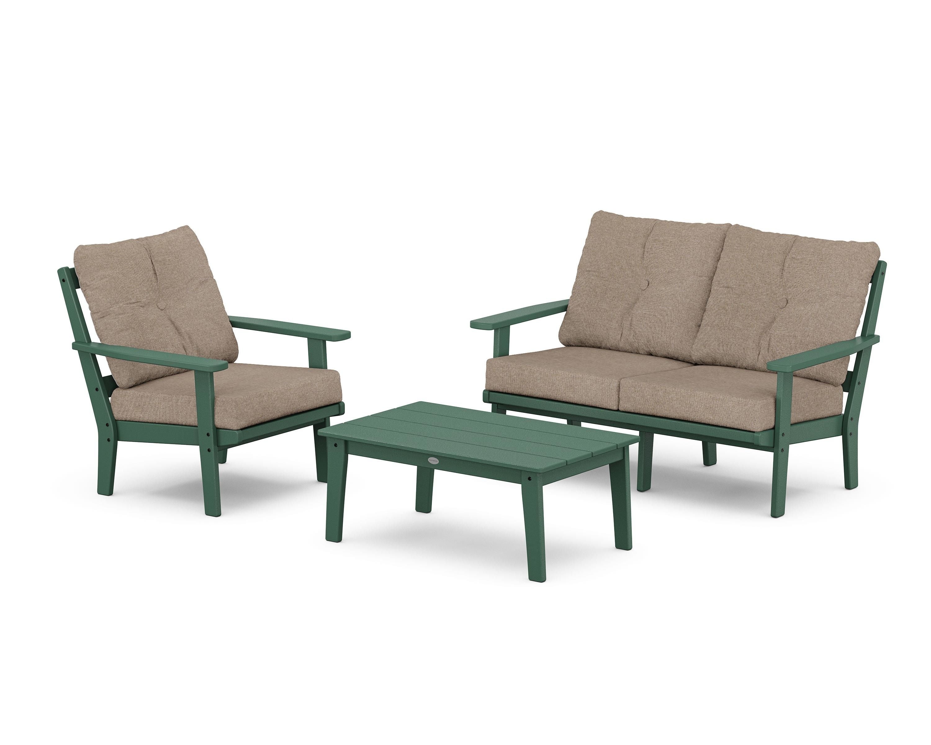 POLYWOOD® Prairie 3-Piece Deep Seating Set with Loveseat in Green / Spiced Burlap