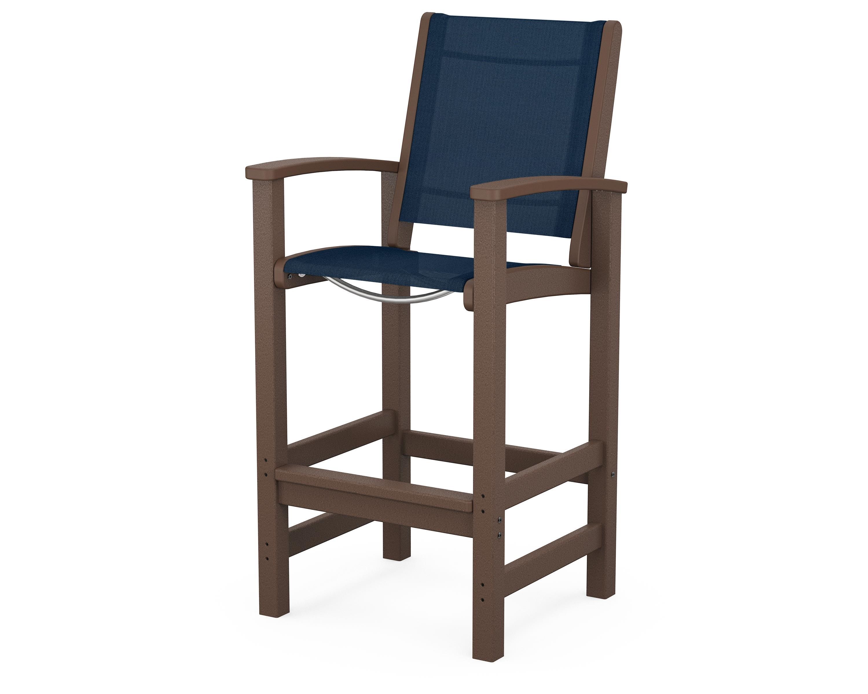 POLYWOOD® Coastal Bar Chair in Mahogany / Navy Blue Sling