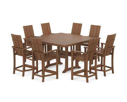 POLYWOOD® Modern Adirondack 9-Piece Farmhouse Trestle Counter Set in Teak