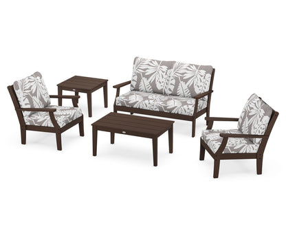 POLYWOOD® Braxton 5-Piece Deep Seating Set in Mahogany / Leaf Grey Mist