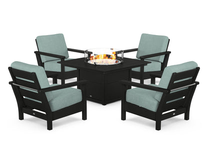 POLYWOOD® Harbour 5-Piece Conversation Set with Fire Pit Table in Black / Glacier Spa