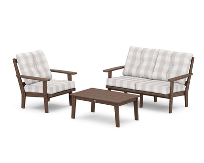 POLYWOOD® Prairie 3-Piece Deep Seating Set with Loveseat in Mahogany / Buffalo Plaid Dune Burlap