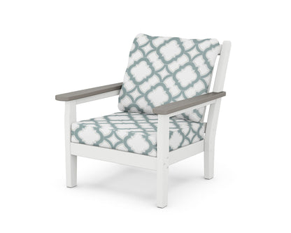 POLYWOOD® Chippendale Deep Seating Chair in White / Driftwood / Trellis Glacier Spa