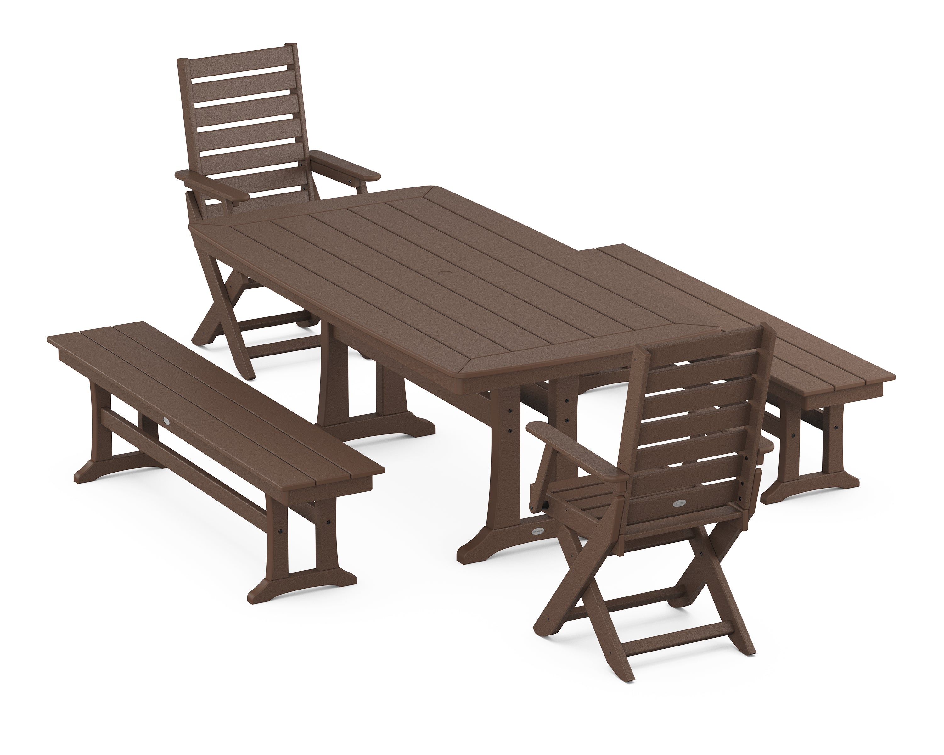 POLYWOOD® Captain Folding Chair 5-Piece Dining Set with Trestle Legs in Mahogany